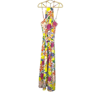 NWT The Kylie Maxi Dress By Avara Halter Tropical Fruit Floral Sleeveless